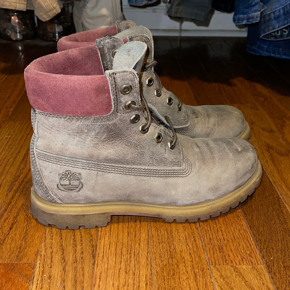 9.5 womens timberland linden boots grey/brown and burgundy top